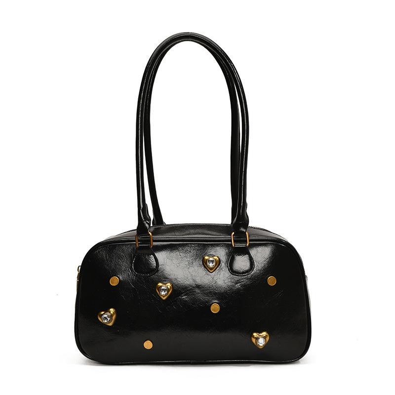 

Нишевая ретро сумка для боулинга с бриллиантами, женская новая сумка под мышку, сумка-тоут большой вместимости, сумка на плечо чёрный