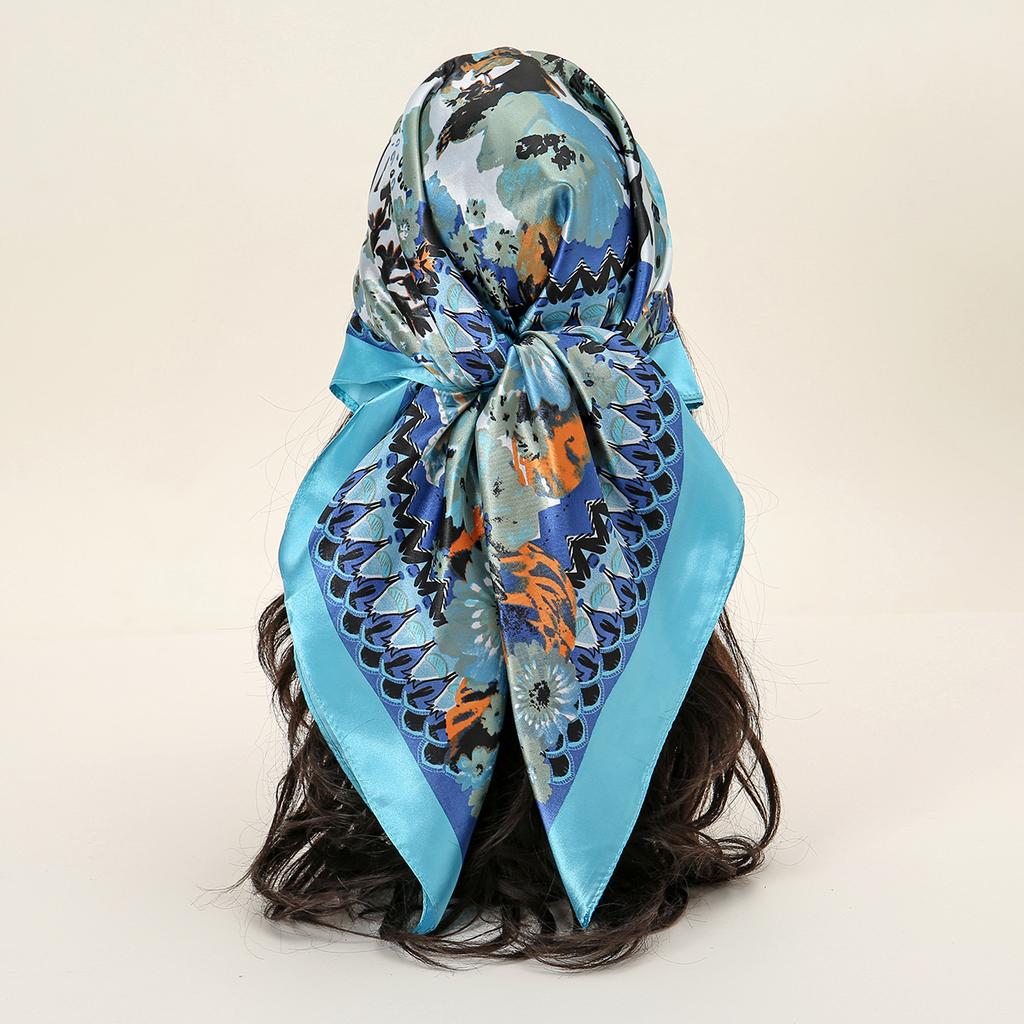 90*90cm Women Scarf Silk Feeling Hair Neck Square Brand Office Bandanna Muffler Waiter Flight Attendants Handkerchief Rings Wrap