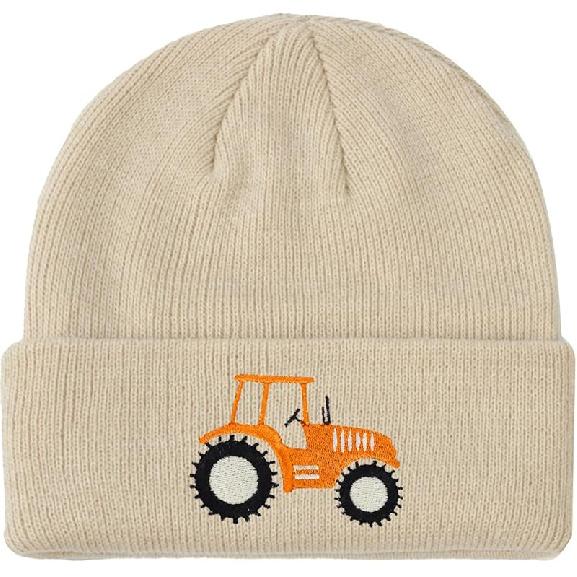 Вязаная шапка-бини для мальчиков, милая шапка с вышивкой трактора, шапки-бини с отворотом на осень-зиму 3-8 Years