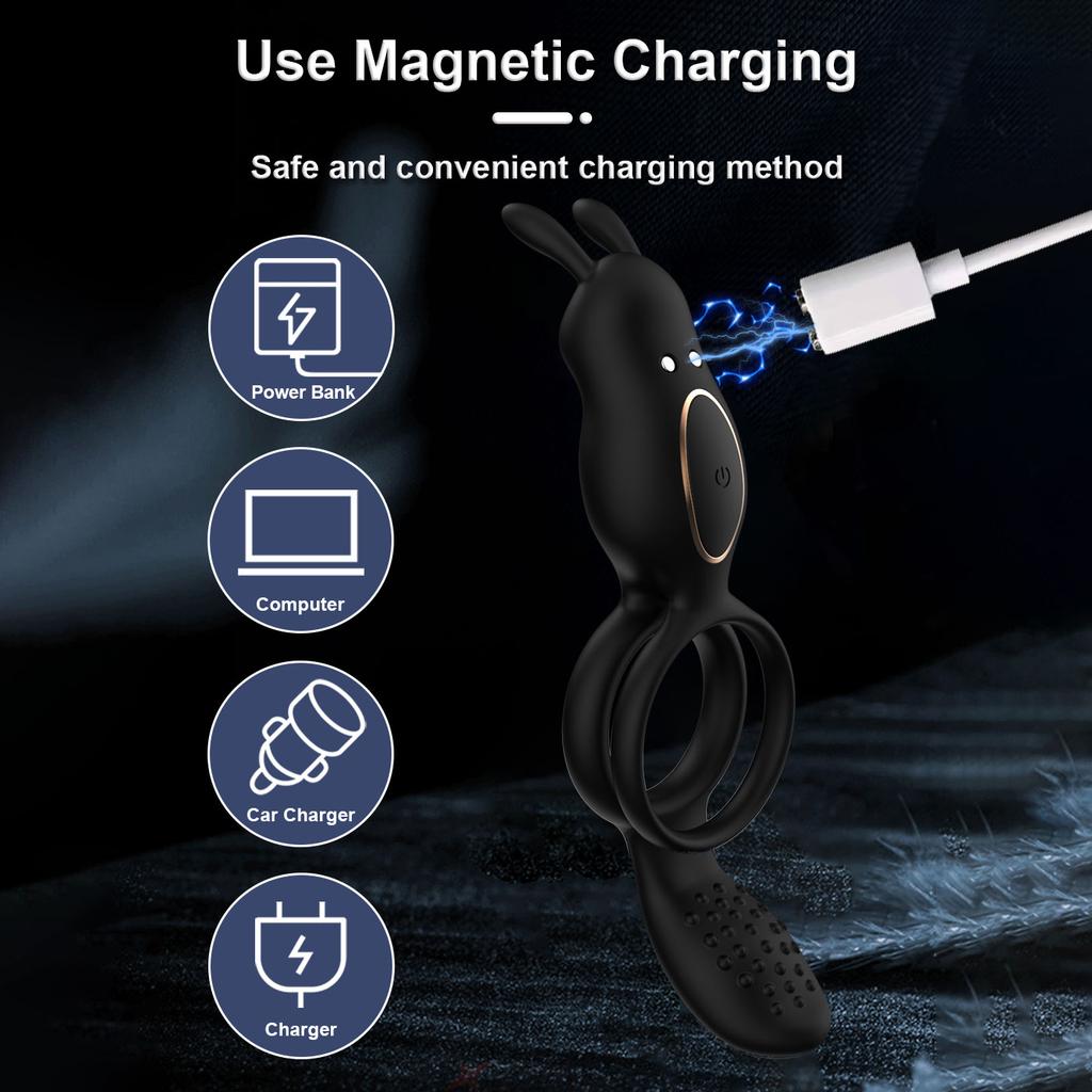 APP Bluetooth Control Double Crock Ring Vibrator Rabbit Vibrating Delay Ejaculation Penisring Dick Sleeve Sex Toys for Men