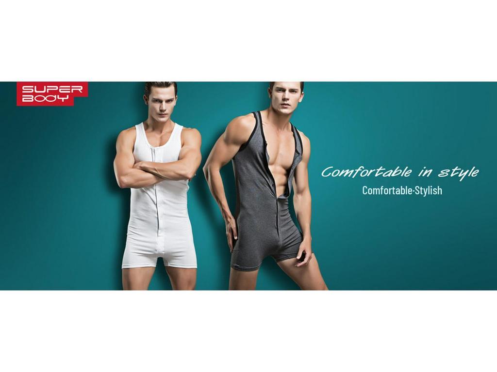 SUPERBODY Men's Pure Cotton Bodysuit Vest & Pants - Stylish and Sexy