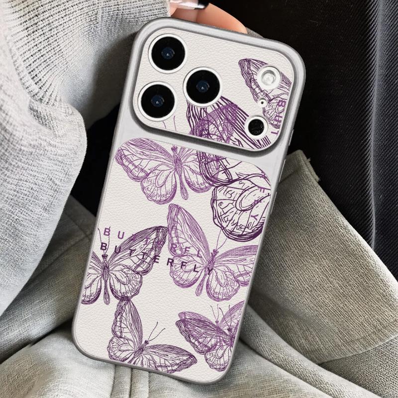 Pink Butterfly Leather Lanyard Case For iPhone 18 Pro Max 17 16 15 14 13 Pro Max Luxury Hybrid TPU+PU Anti-skid Soft Phone Cover