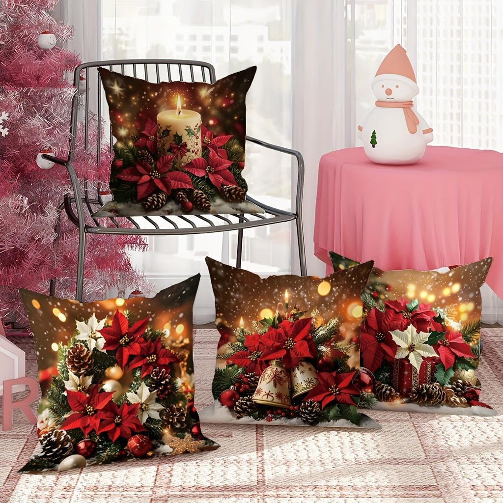 Weihnachtsdekoration Kissenbezug Blume Kerze Glocke Kissenbezug Wohnzimmer Sofa Kissenbezug Zimmer Heimdekoration