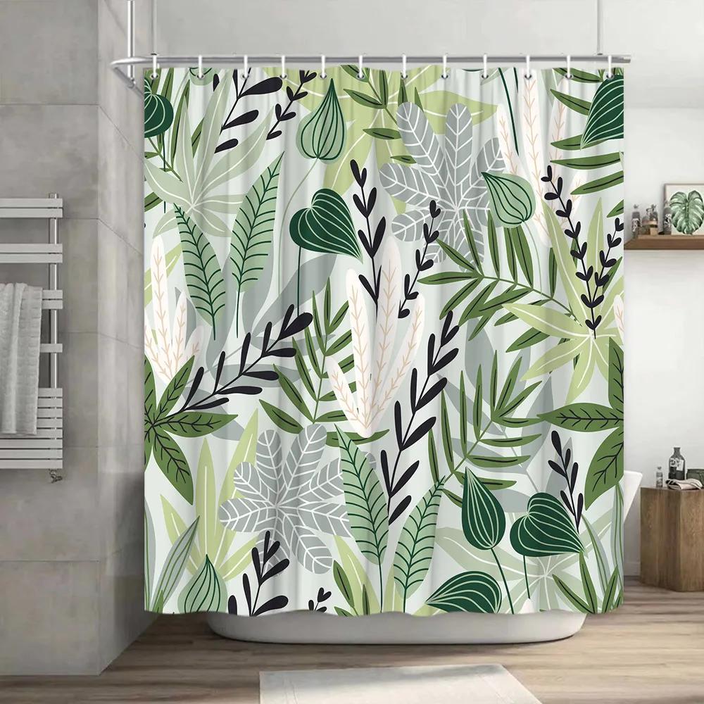 Plant Series Shower Curtain Bathroom Waterproof Polyester Fabric Cloth Curtain Dandelion Flower Print Bathtub Decor With Hooks