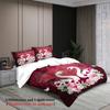 3pcs Swan Couple Bedding Sets 3D Printed Red Flora King Full Size For Couples Gifts Duvet Cover With 2 Pillowcases For Bedroom