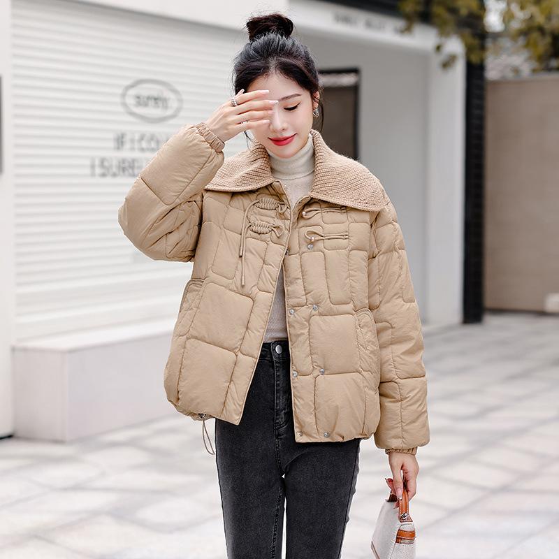 Autumn and Winter Women's Short Plus Size Thickened Lapel Disc Button Coat Zip Paragraph Warm Slim Coat