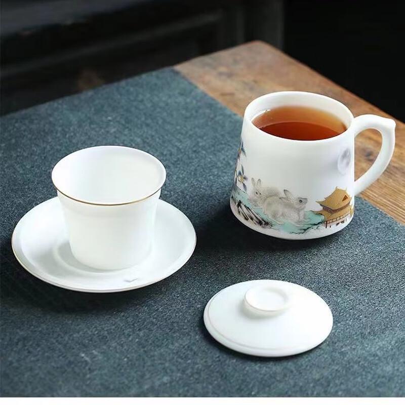 Cha Xun Jade Rabbit Glazed Porcelain Office Tea Cup Gift Set