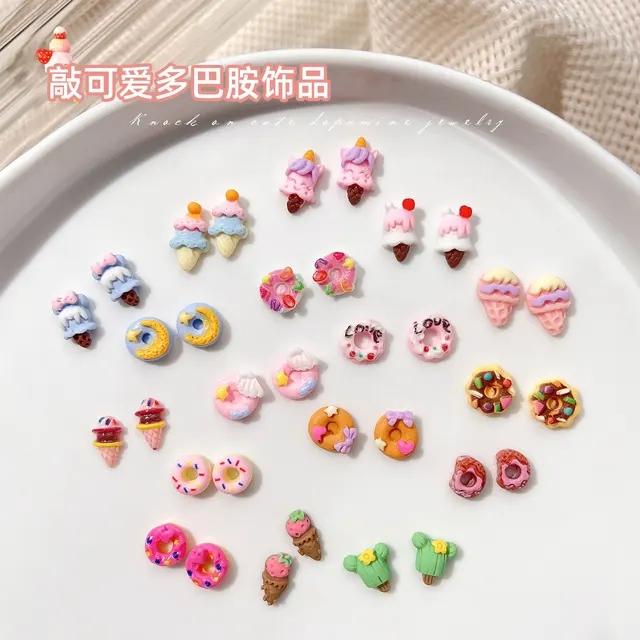 20pcs 3D Resin Cartoon Design Nail Charms Jewelry Bulk Mixed Size Ice Cream Donuts Nail Art Decorations Parts Kawaii Accessories