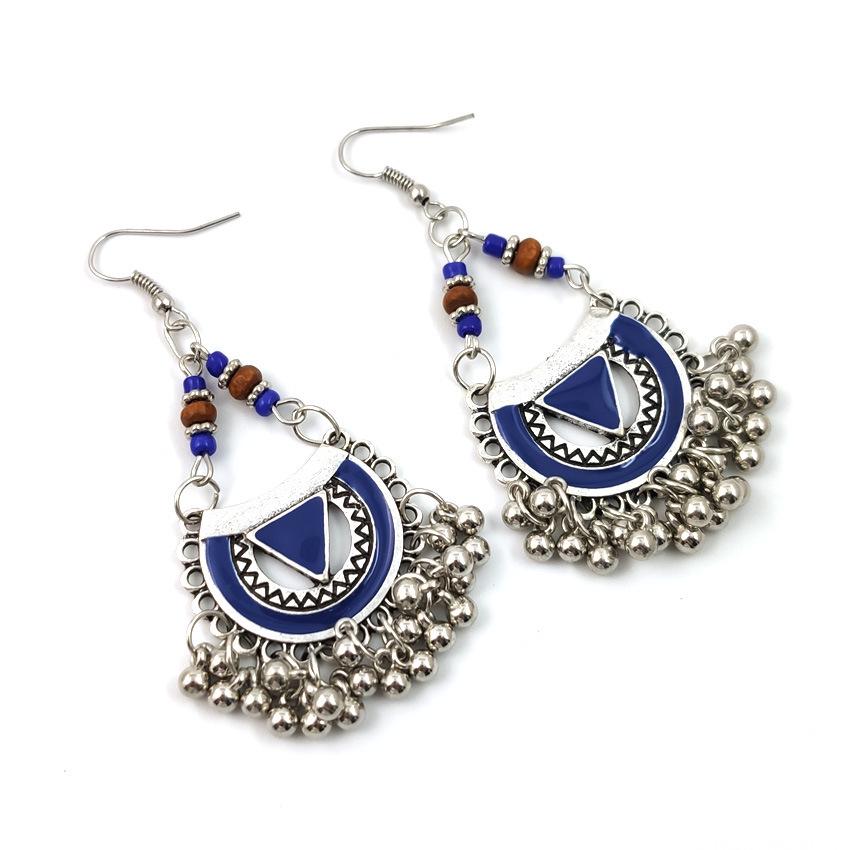 Versatile Retro Ethnic Multi-Element Earrings: Seed Beads, Wood & Oil-Rubbed, Triangle & Fan Shapes, Metal Ball Accessories