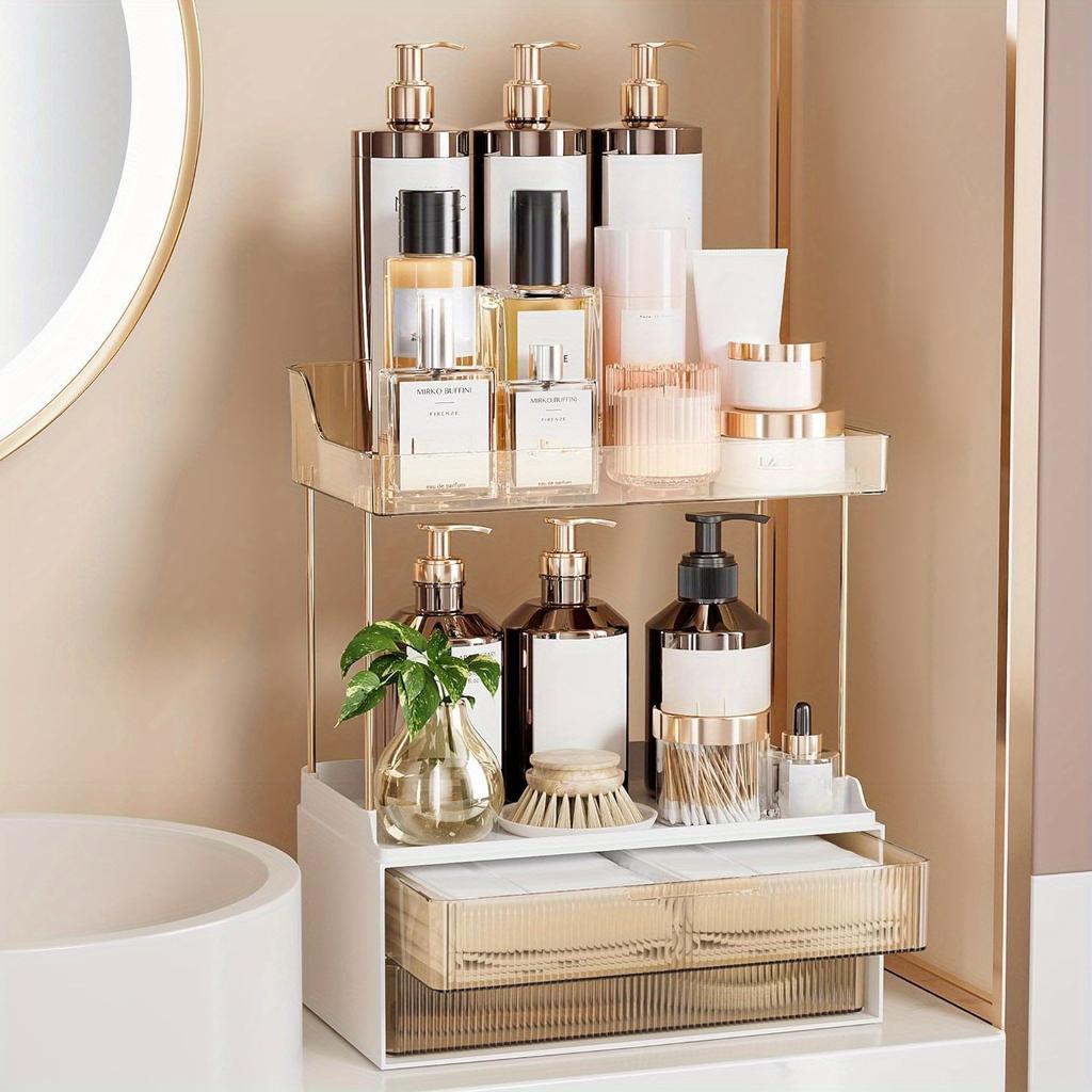 1pc 2 Tier 2 Drawer Cosmetic Organiser, Bathroom Organiser,, Large Skincare Organiser, Exquisite Dresser Organiser