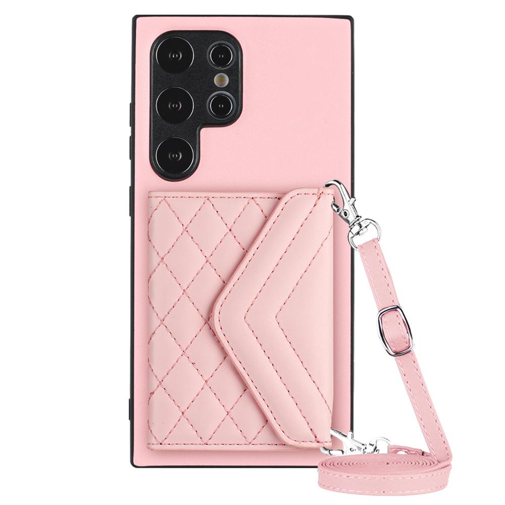 Checkered Leather Multi Cards Solt Wallet Crossbody Case For Samsung Galaxy S24 Ultra S23 S22 Plus A15 A05 A25 A24 A34 A54 Cover for Galaxy A34 5G розовый