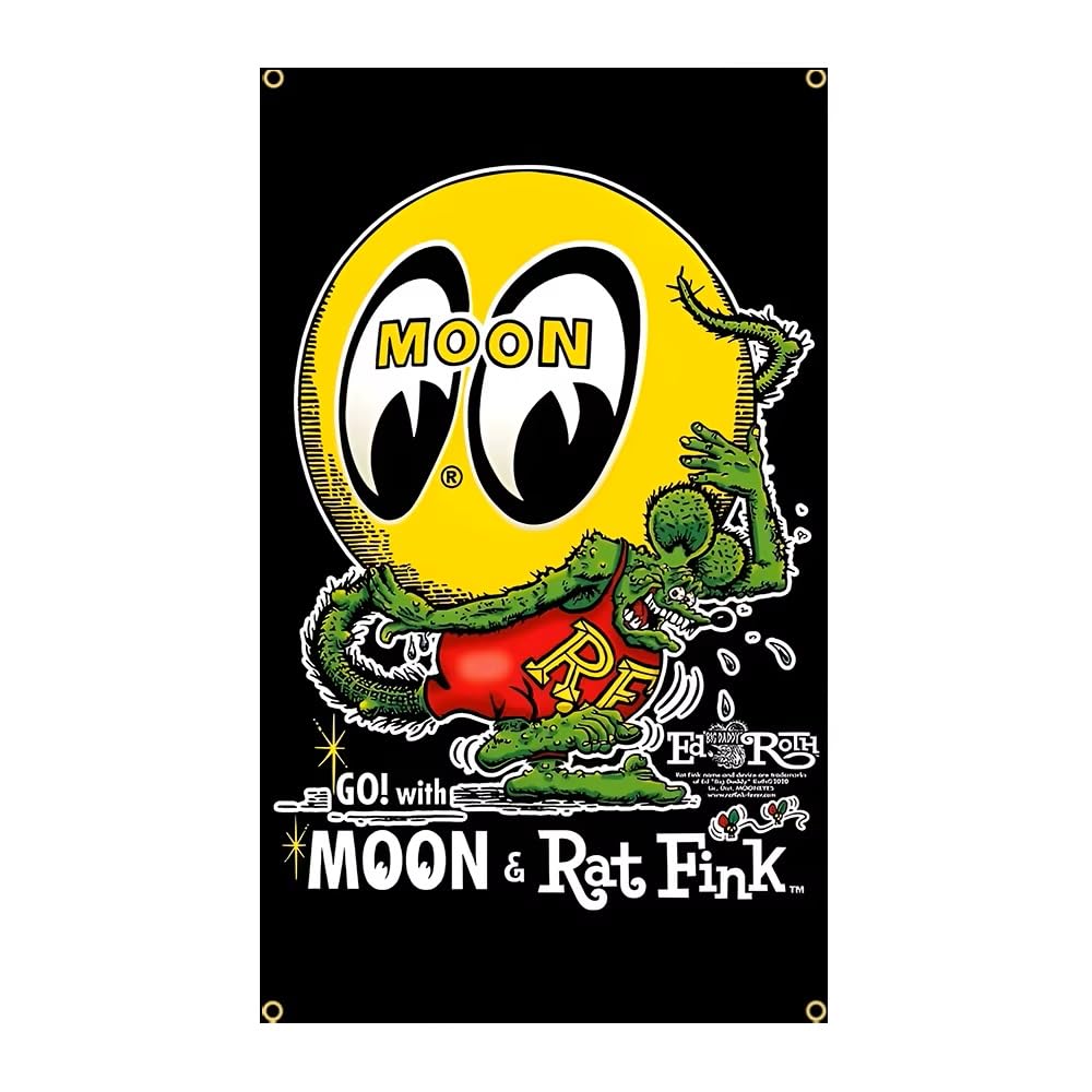 Lat Fink & Moon Eyes Vertical" Oversized Flag, Flag Banner, Approximately 59.1 X 35.4