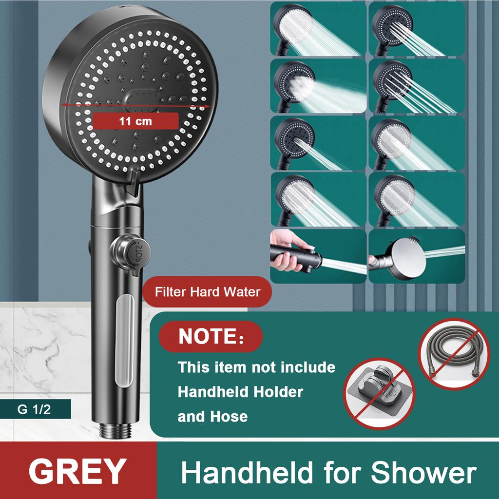 High Pressure Shower Head 5 Modes Handheld Adjustable Showerhead with Hose Water Saving One-Key Stop Spray Nozzle