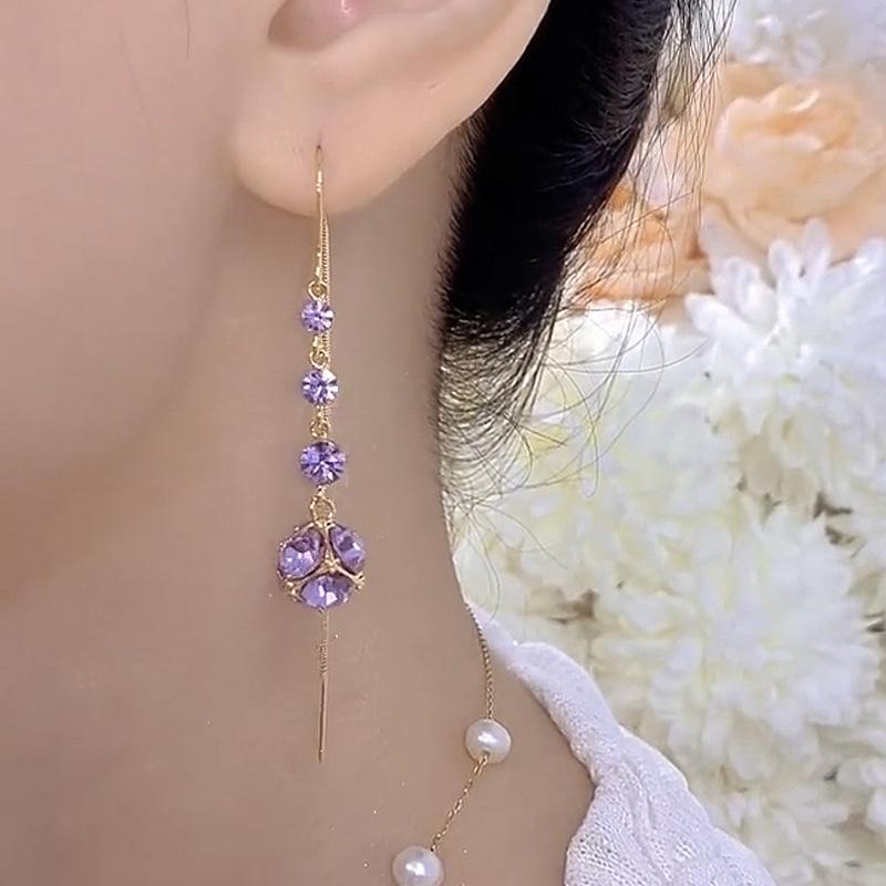 Elegant Fringed Zircon Earrings Fashionable Simple Purple Eastward Drop Earrings Exquisite Versatile Sophisticated Ear Zircon