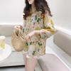 Women's Floral Shirt Long Sleeved Shirt Top Korean Version Loose Bat Sleeve A-line Floral Shirt