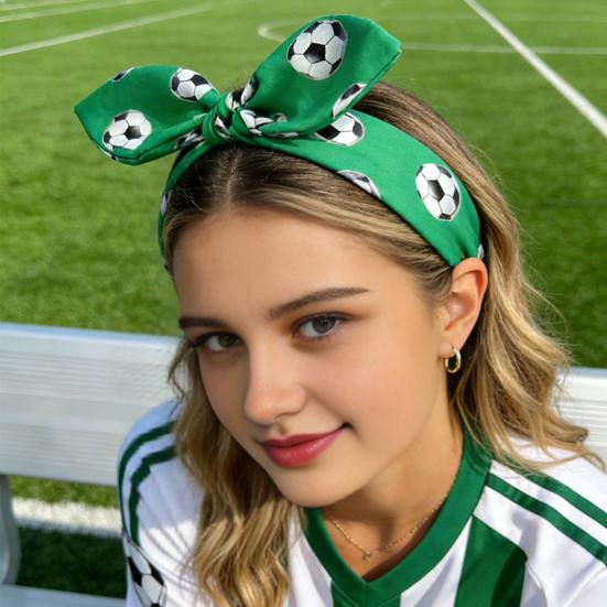 Damen Stirnband Breiter Rand Fußballmuster Schleife Stirnband Anti-Rutsch-Behandlung Gesichtsschlankmachender Haarreif Sportaccessoire