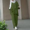 Middle East Muslim Long Sleeve Patch Pocket Shirt & Elastic Waist Pants Set