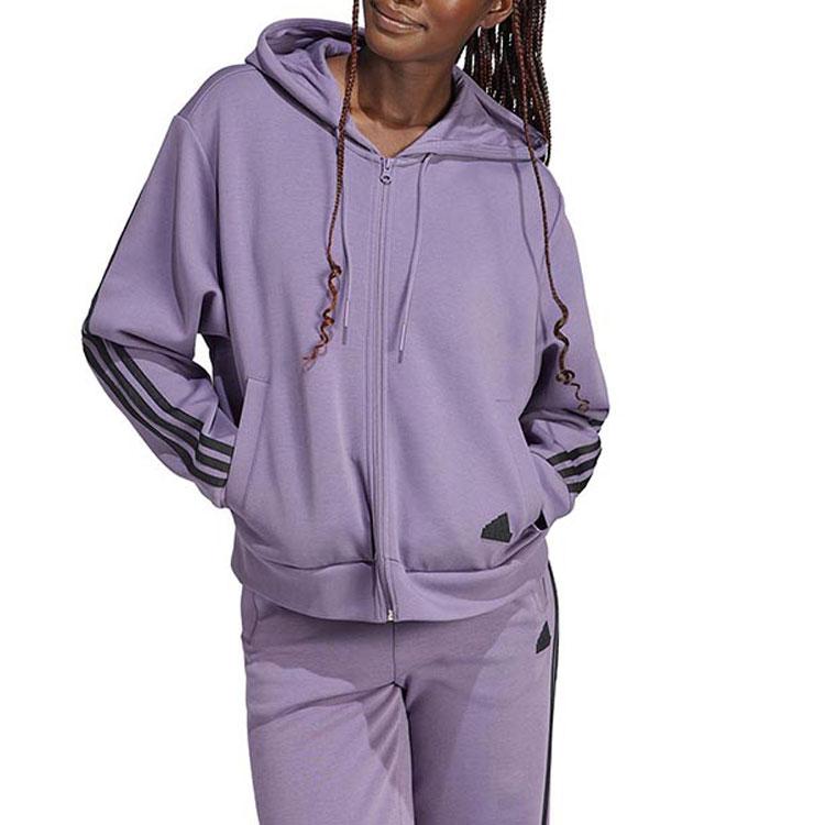 adidas Striped Casual Hooded Long Sleeve Sweatshirt Women Sweatshirt Purple IL3050