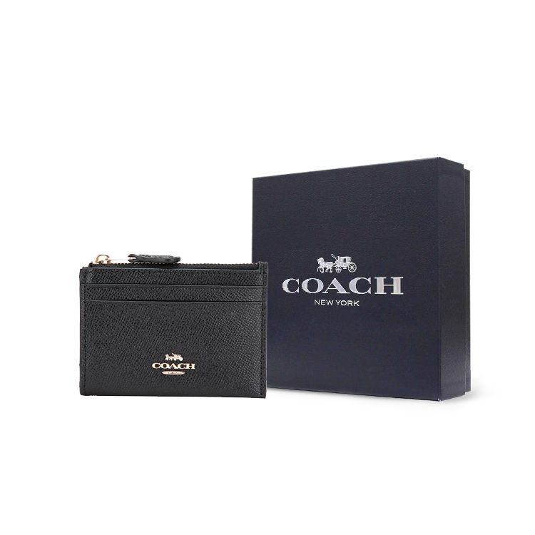 Coach Skinny 11 Logo Leather Card Holder Key Pouch Mini Women Accessories Black 88250-IMBLK