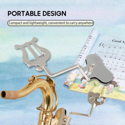 Portable Clamp-On Trumpet Music Stand, Universal Martining Grila Sheet Clip Holder for Saxophone, Tenor Horn, Trumpet, and Wind Instruments