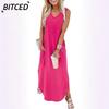 Fashion Summer Spring Solid Color Print Sleeveless V-Neck  Casual Dresses
