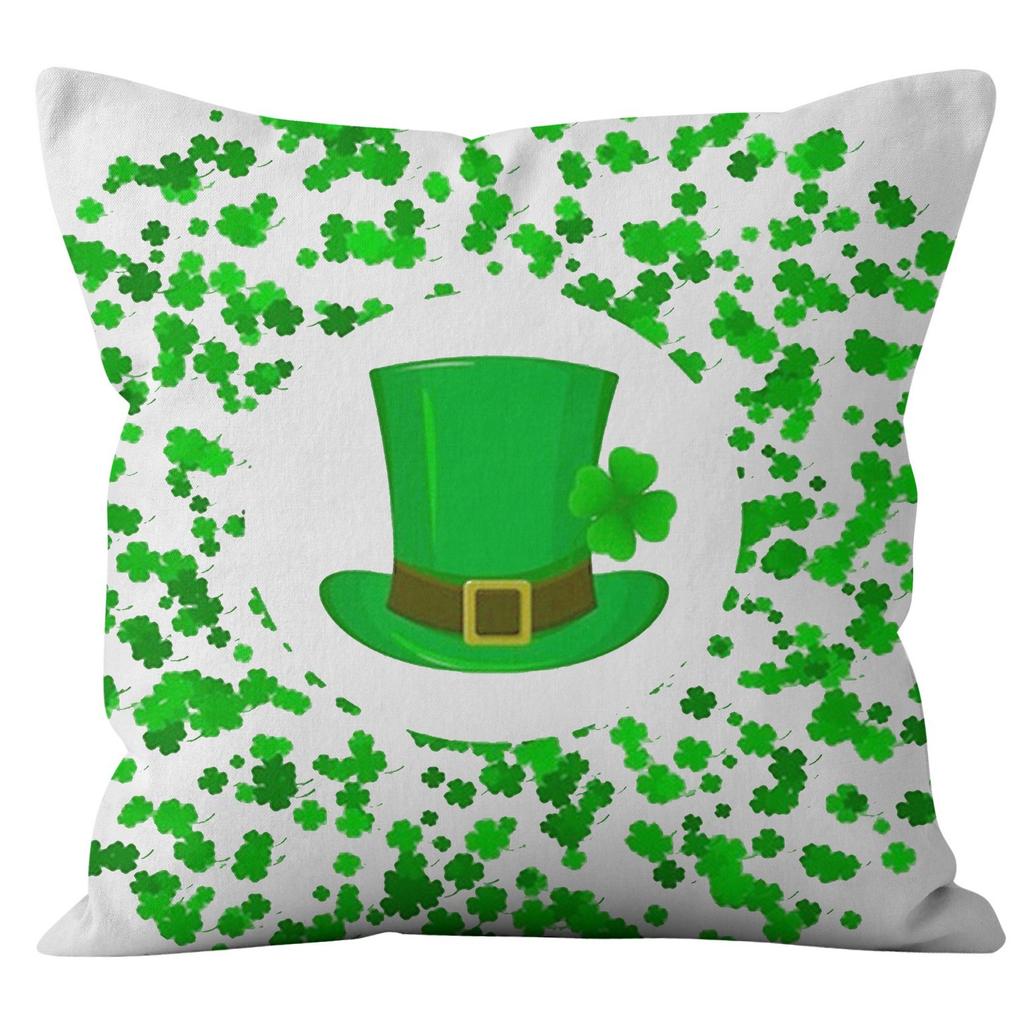 Home Cushion Cover St. Patrick's Day Pillowcase Four-leaf Clover Plaid Sofa Cushion Cover