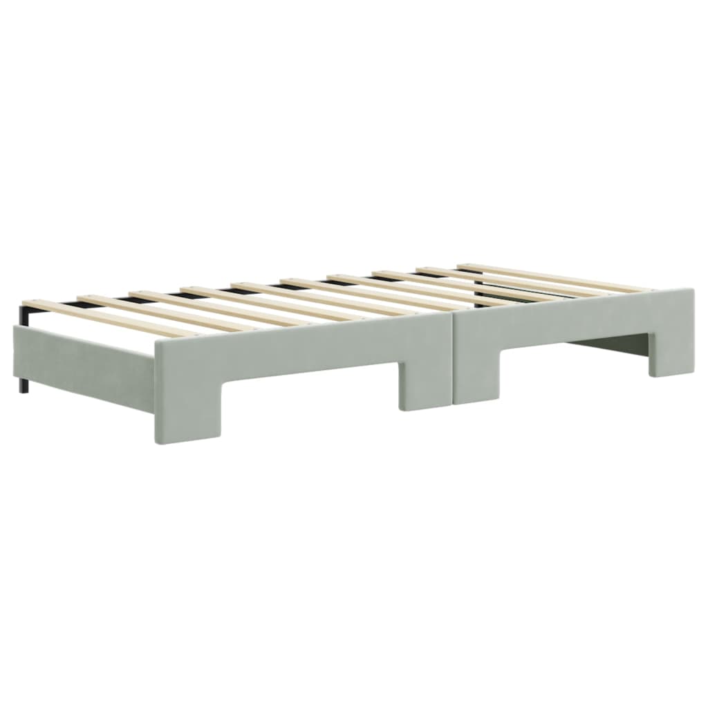 Extendable Daybed with Drawers Light Grey 90 X 190 Cm Velvet