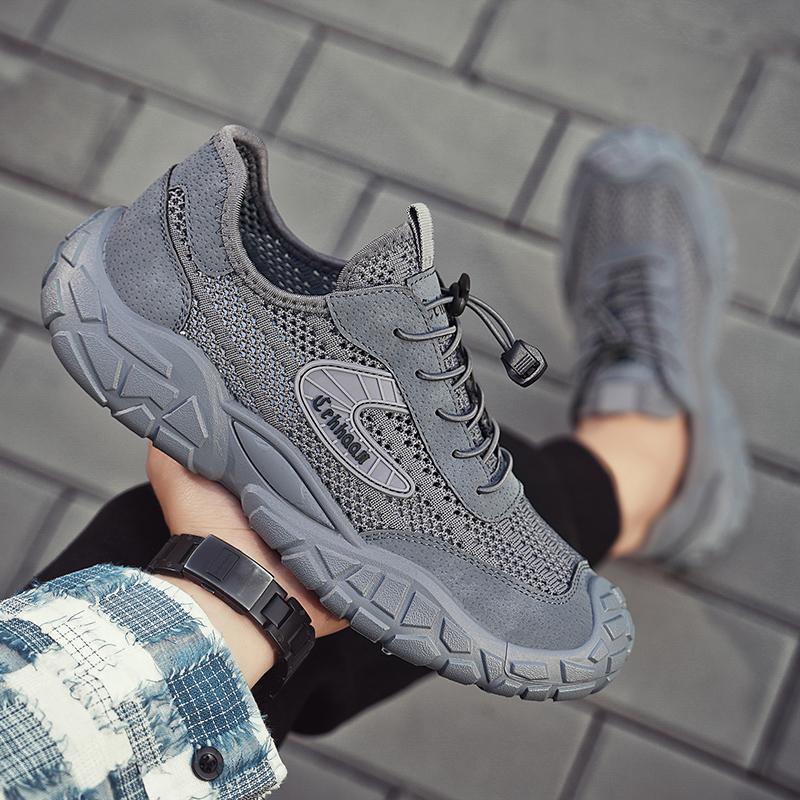 Gray New Men's Breathable Mesh Shoes Summer Outdoor Casual Sports Shoes Anti-slip Wear-resistant Fashionable Men's Footwear