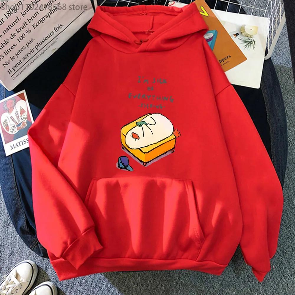 Duck I'm Sick of Everything Hoodies for Men Hip Pop Streetwear Women Long Sleeve Sweatshirts Winter Warm Clothing