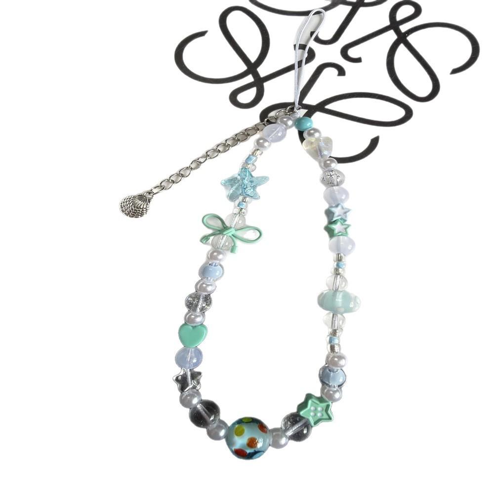 Summer Blue Green Starfish Bow Phone Lanyard With Pvc Beaded Diy Chain For All Ages