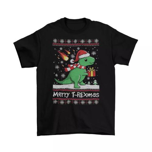 Merry Christmas T-Rex T-Shirt Funny TV Unisex Adult Sizes Dinosaur Holidays New Unisex T-Shirt XXL