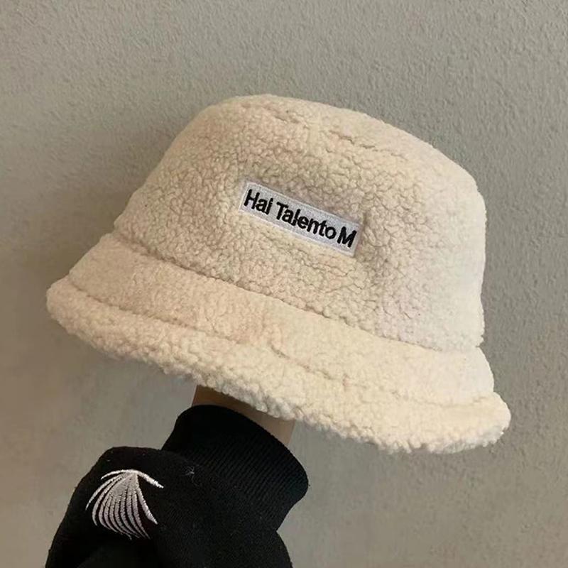 Lamb Wool Bucket Hat Winter Warm Hats For Women Lady Thicken Flat Top Cap Unisex Men Panama Outdoor Fisherman Hat Caps
