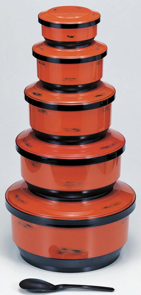 Wakaizumi Lacquerware, Kappo Lacquerware, Five-Person Izumi Rice Bowl with Spatula, Negoro, 1-230-14
