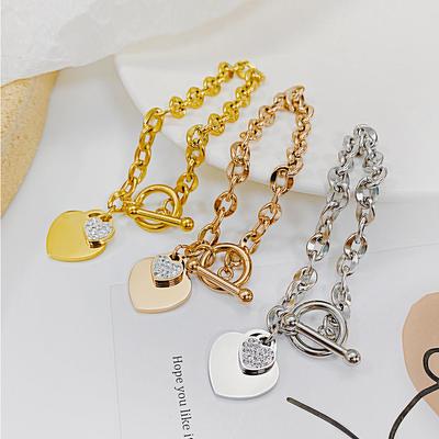New Fashion Heart-shaped Zircon Bracelet Gold Color OT Clasp Titanium Steel Woman Gift Not Fade Drop Shipping