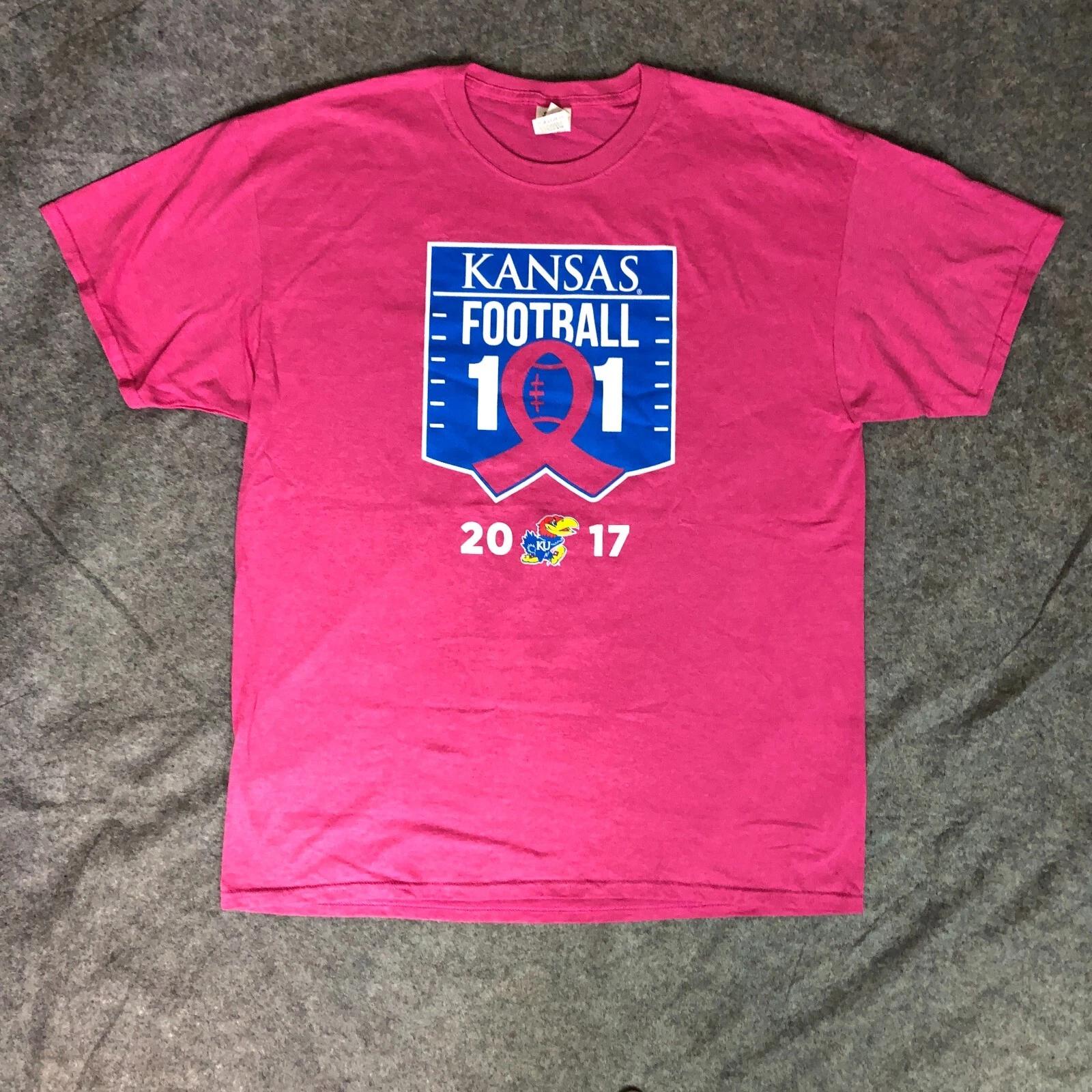 

Kansas Jayhawks Mens Shirt Extra Large Pink Short Sleeve Tee Logo Football NCAA 3XL