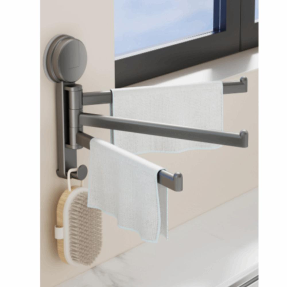No Need To Drill Suction Cup Rotating Towel Rack Towel Holder Rotatable Multi-bar Folding Rack Towel Hanger Wall Mounted grigio