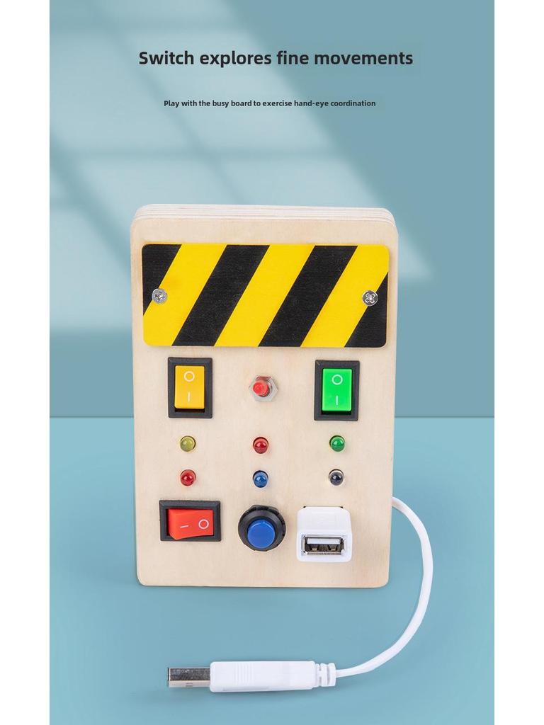 Interactive LED Wooden Busy Board: Children's Early Education Toy with Switches & Sockets
