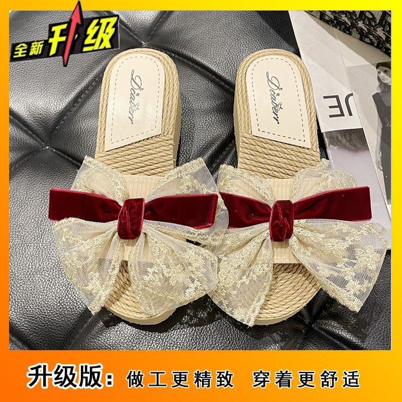 Slippers women's fashion versatile bow thick bottom slope heel slippers women wear cool slippers 2025 summer