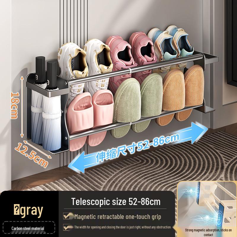 Magnetic Double-Layer Retractable Shoe Rack with Under-Hanging Basket for Door and Home Storage