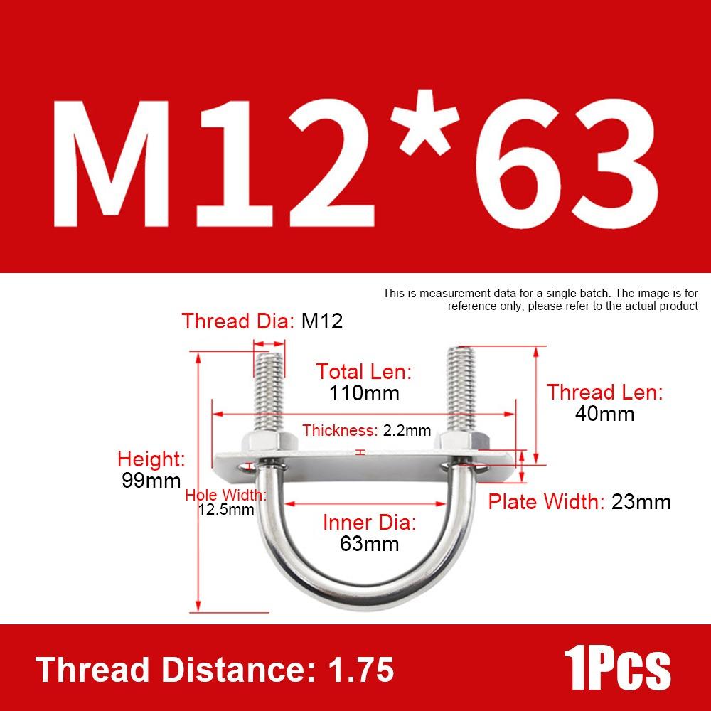1Set 304 Stainless Steel Pipe U-clamp Screws Right Angle U-bolt Durable Round Bolt  for Round Tube