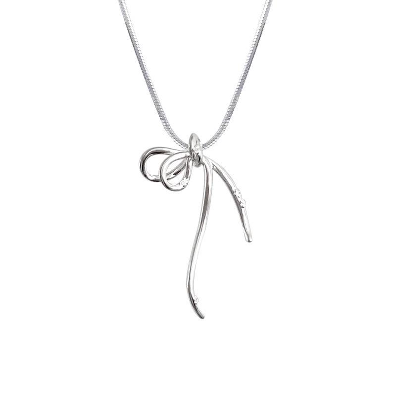 

S925 Sterling Silver Bow Necklace: Elegant Niche Design with Sparkling Diamond Clavicle Chain for Women 925 Silver