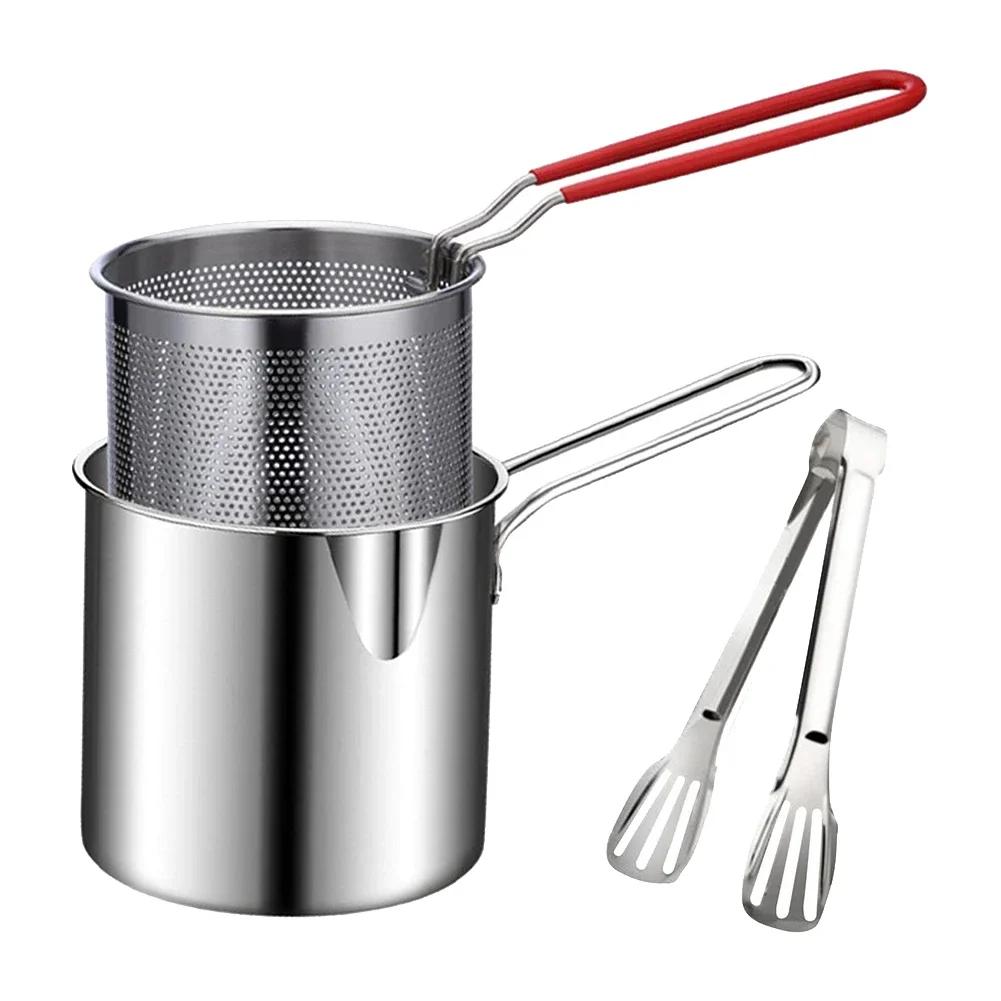Frying Pan Set Japanese Deep Oil-saving Fryer 304 Stainless Steel High Temperature Kitchen Tempura Chicken Basket Cooking Tools