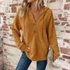 Women's Fashion Long-Sleeved Drawstring Button-Up V-Neck Casual Fleece-Lined Solid-Colour Hooded Sweatshirt Top