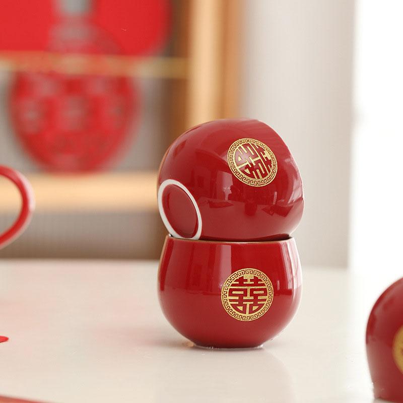 Jin Shuangxi-Lifting Beam Pot Tea Set, Wedding Tea Cup, Red Mouth Modification, Wedding Supplies