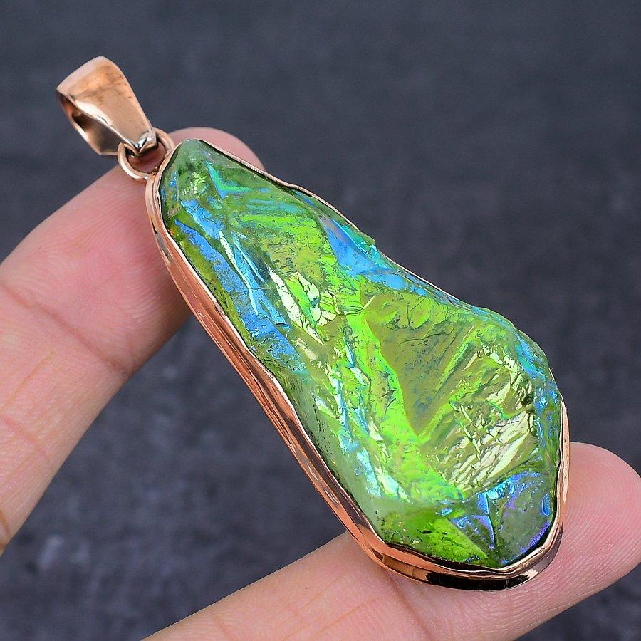 Peacock Titanium Aura Handmade Copper Jewelry Pendant 2.96" p4H57
