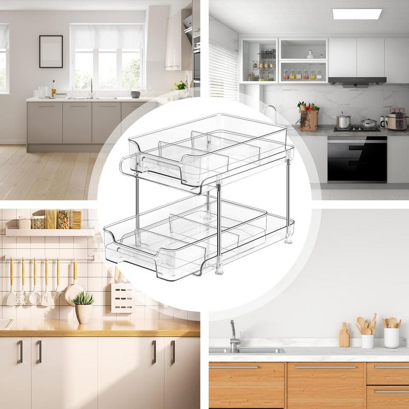 Cabinet Pull Out Shelves Stackable Transparent Storage Rack For Cosmetics 2 Tier Clear Pantry Organization And Storage Bathroom