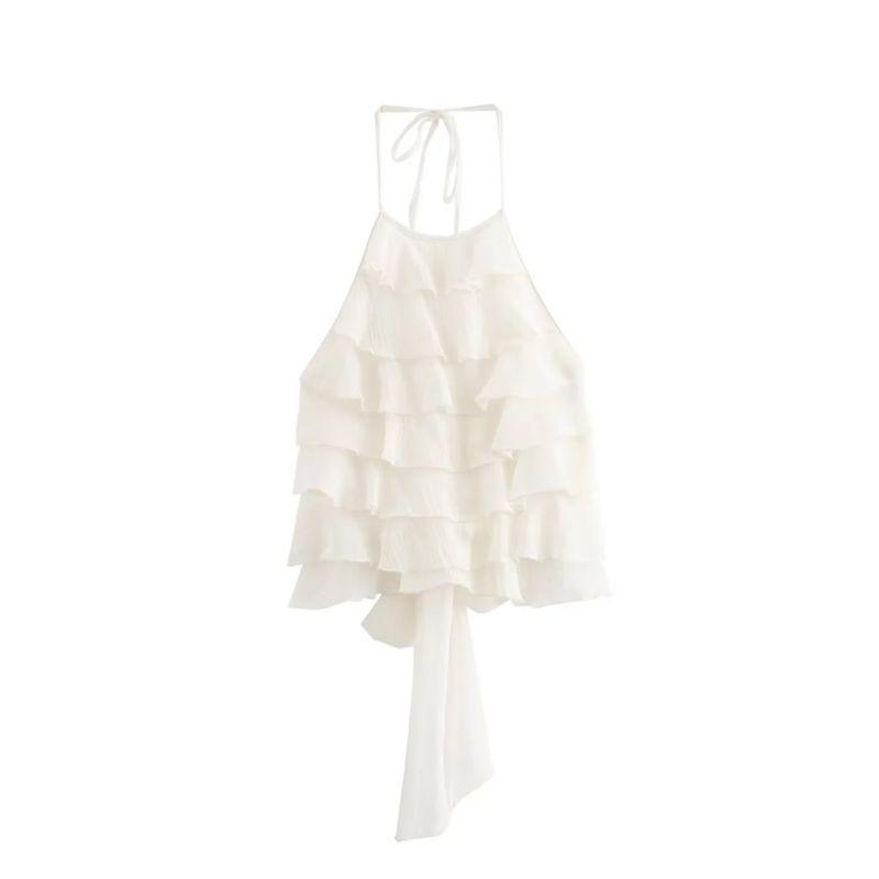 Fashion Wind 2024 Autumn New Women's Clothing Stylish Braces In White Open Back Hanging Collar Tops 0881052