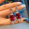 Jewelry Simulation Red Glass Ring Necklace Stud Earrings Set Creative Full Diamond Luxury Set 12 * 16