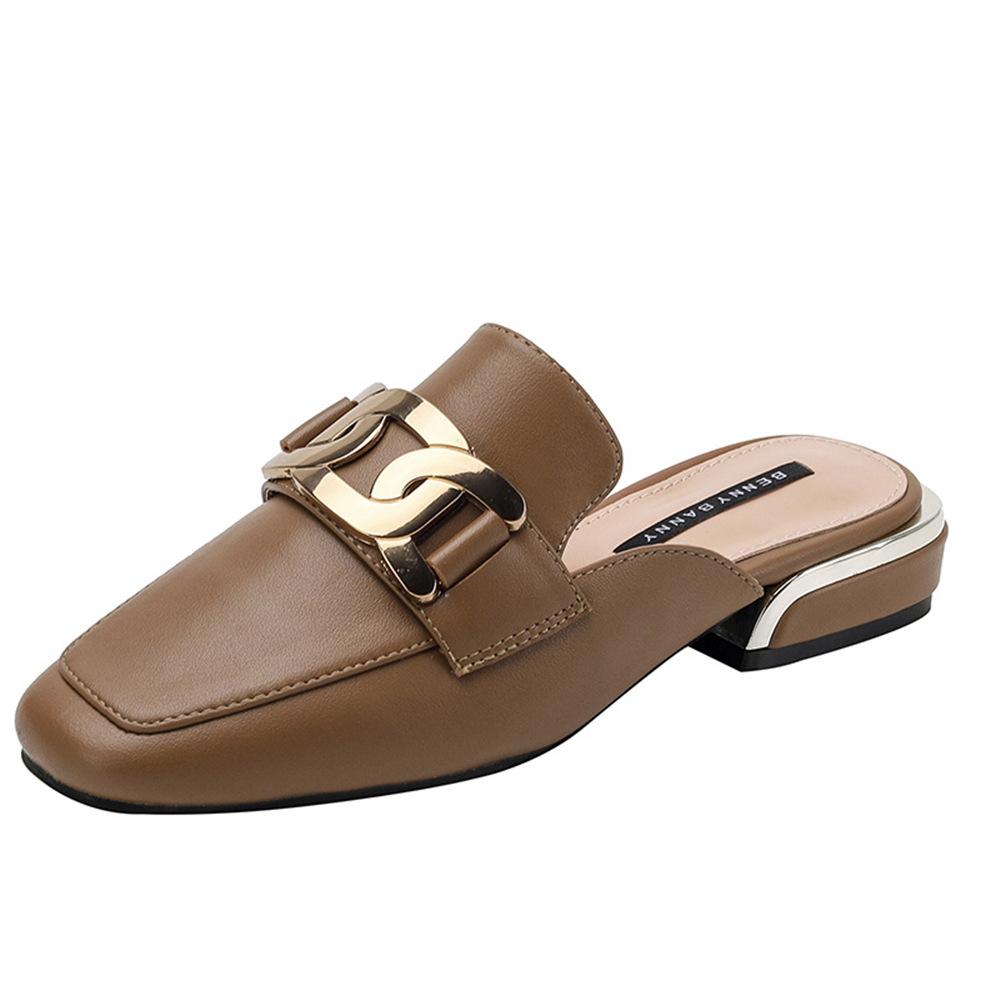 

Кожаные сандалии сумка голова полушлепанцы женская летняя обувь мода 2025 новые сандалии толстый каблук туфли-лодочки интернет-знаменитость мюли 41 коричневый