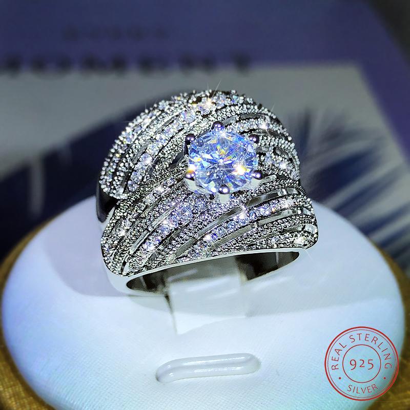 

Luxury Double Set Ring High-Grade Zircon Plated Real Gold Men s And Women s Rings Party Wedding Jewelry Gift 9 білий